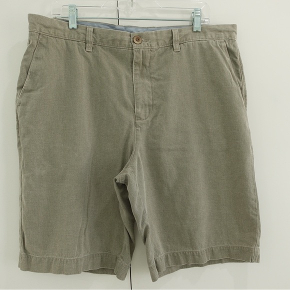 Tommy Bahama Havana Herringbone Shorts Sz 36 Khaki Sands Tan Silk Blend Flat Fr